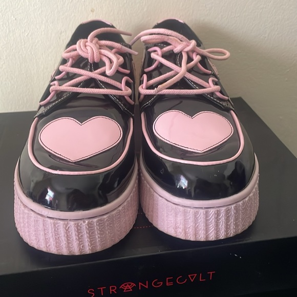STRANGE CVLT 💕🖤 Pink Black Patent Hearts Creepers !! - Picture 6 of 9